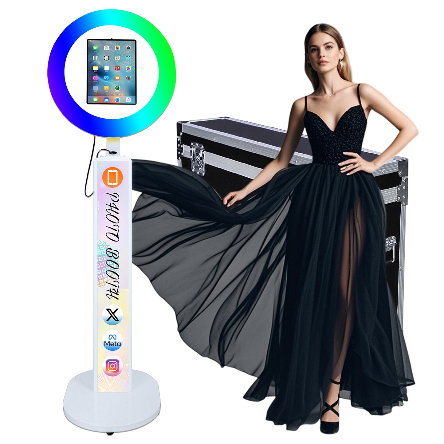 Portable Photo Booth Compatible with Any Ipad Photo Booth Stand Shell with ChackTok PhotoBooth VIP Member and Flight Case Free Custom Logo Perfect for Parties Wedding and Events