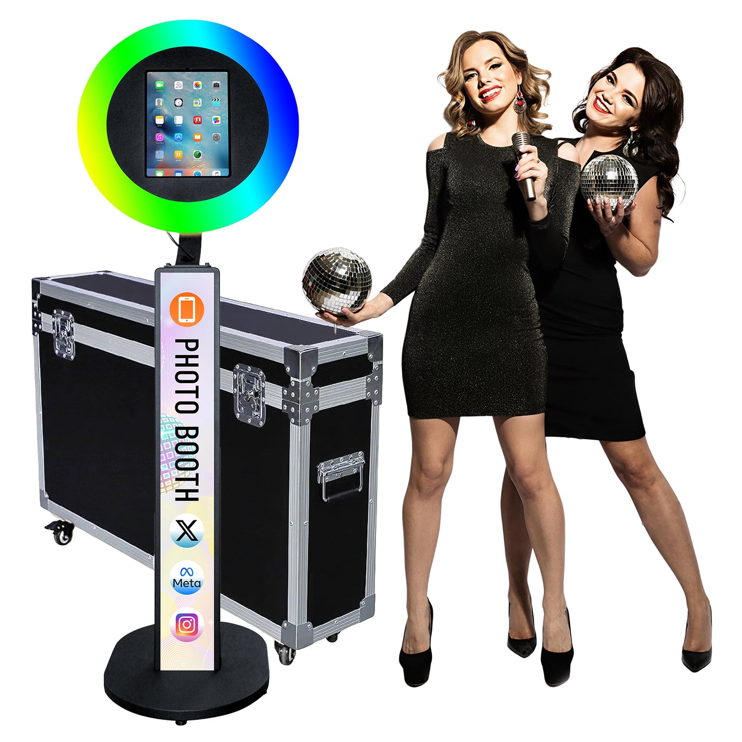 Portable Photo Booth Compatible with Any Ipad Photo Booth Stand Shell with ChackTok PhotoBooth VIP Member and Flight Case Free Custom Logo Perfect for Parties Wedding and Events