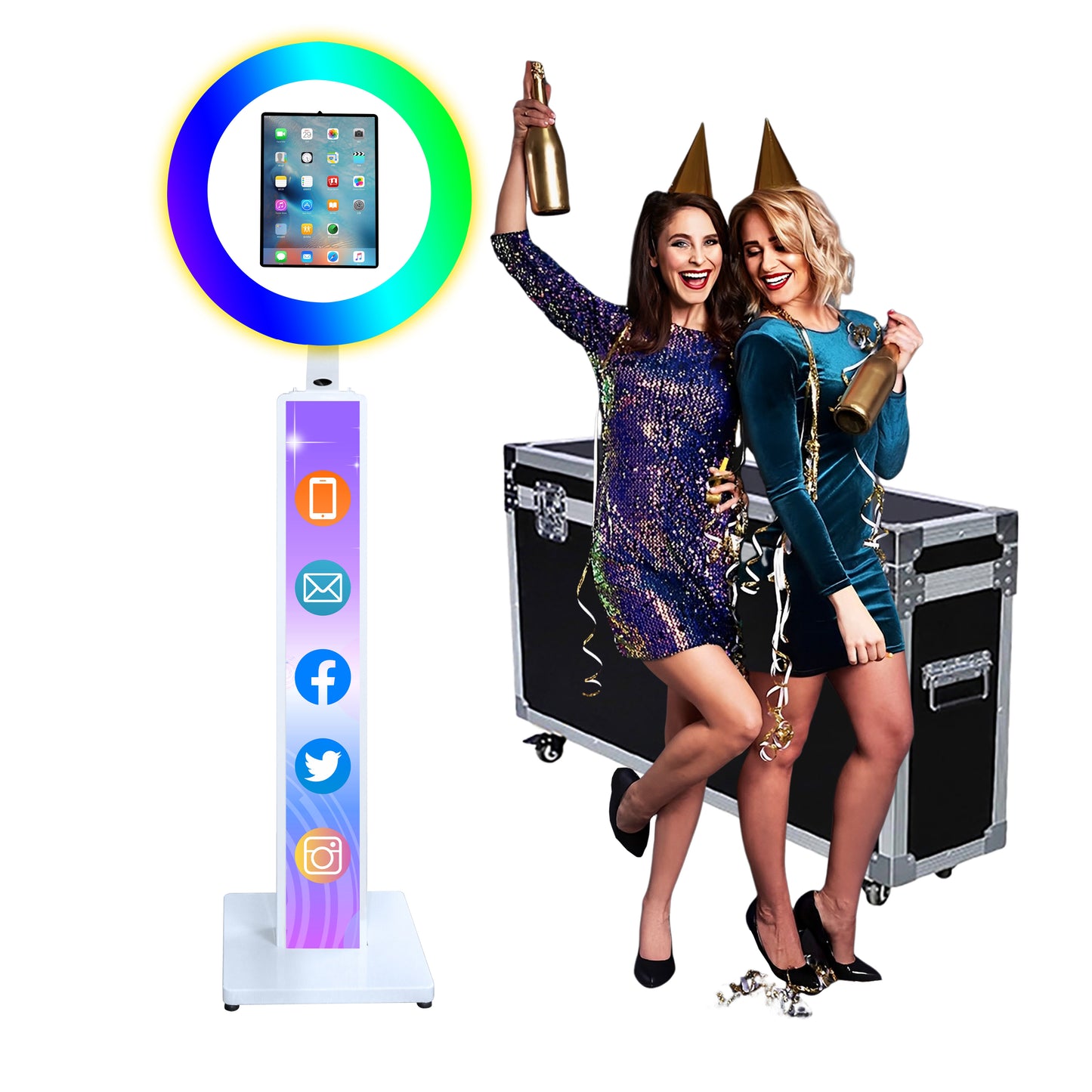 Portable Photo Booth for iPad 10.2in 10.9in 11in 12.9in, Metal Shell Selfie Station photobooth Machine,RGB Ring Light,Free Custom Logo, for Parties,Wedding,Christmas,Exhibition