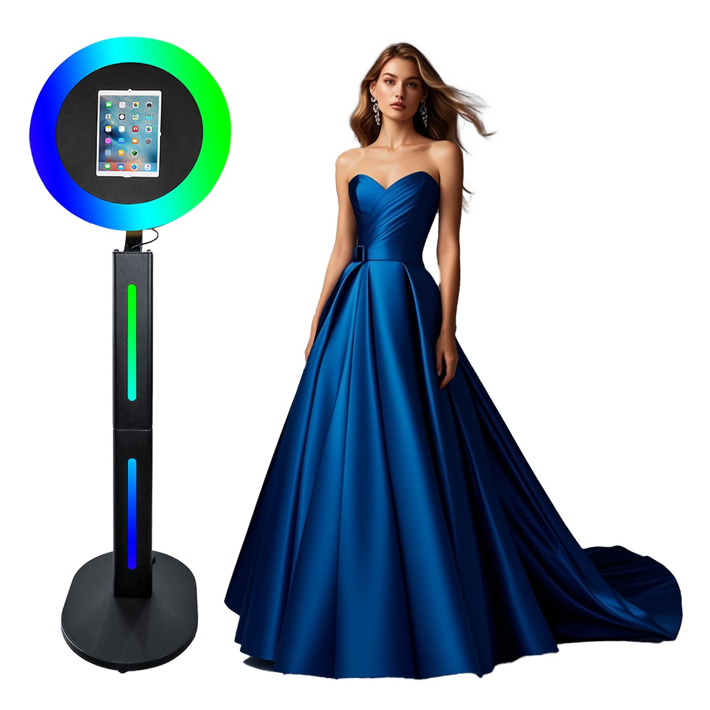 Portable Photo Booth Photobooth Machine I pad 10.2" 10.9" 11" 12.9'' Photo Booth Stand Shell Provide Cyratok Software RGB Ring Light,Music Sync Aluminum Alloy Selfie Photo Booth for Parties Wedding