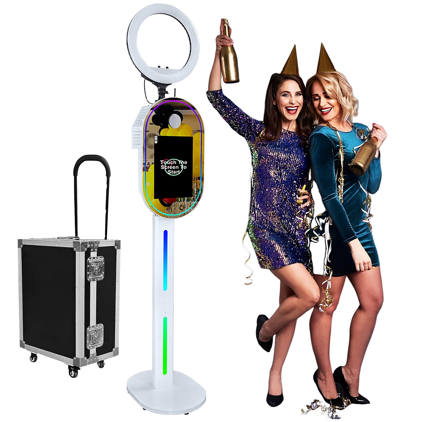 Oval Mirror Photo Booth,15.6" Touch Screen Mirror Photo Booth, Magic Mirror Photo Booth Selfie for Party Events Wedding Rental