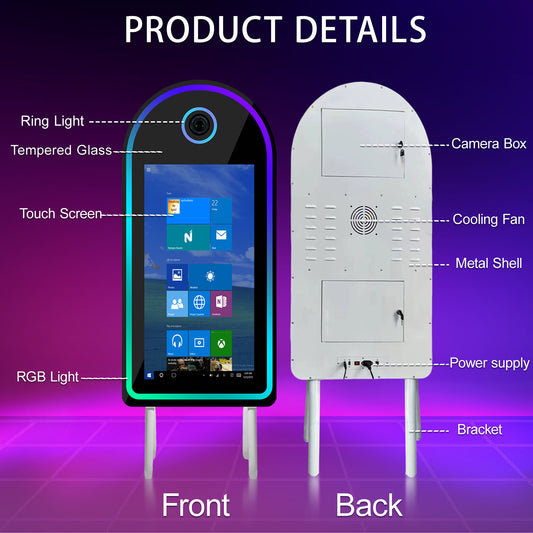Mirror Photo Booth with 32" Touchscreen Portable DSLR Photo Booth Selfie Booth Includes RGB Light & Flight Case for Wedding Parties Events
