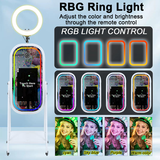 Magic Mirror Photo Booth Machine wiht 21.5" Touch Screen Mirror Photo Booth Selfie Photobooth Machine RGB Light for Event Rental Wedding Party
