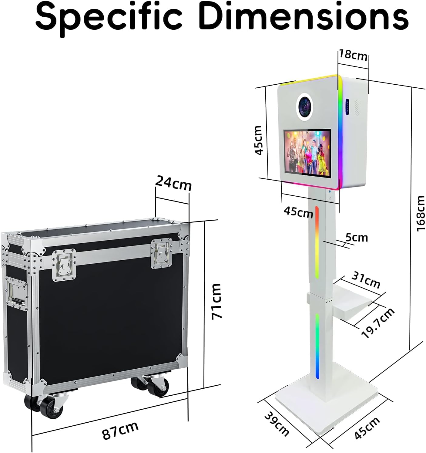 DSLR Photo Booth Machine 15.6 Inch Selfie Portable Touch Screen Camera Photobooth with Flight Case,White Photo Booth with RGB Light for Wedding Party Events
