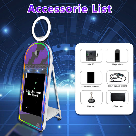 Portable 32/43 Inch Touch Screen Magic Mirror Booth Machine Flight Case Packing Mirror Photo Booth Selfie 65 Inch Photobooth for Weddings Parties Events