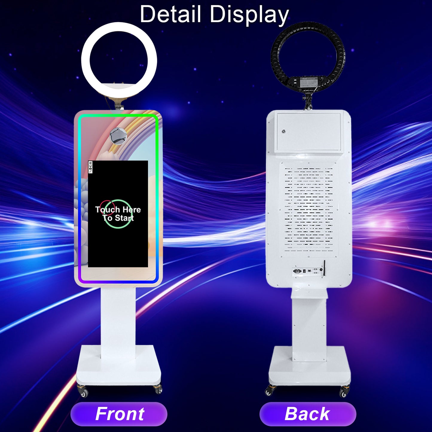 Magic Mirror Photo Booth 21.5/32" Touch Screen Camera Selfie DSLR Photobooth Machine with Software RGB LED Ring Light and Flight Case for Event Rental Wedding Party