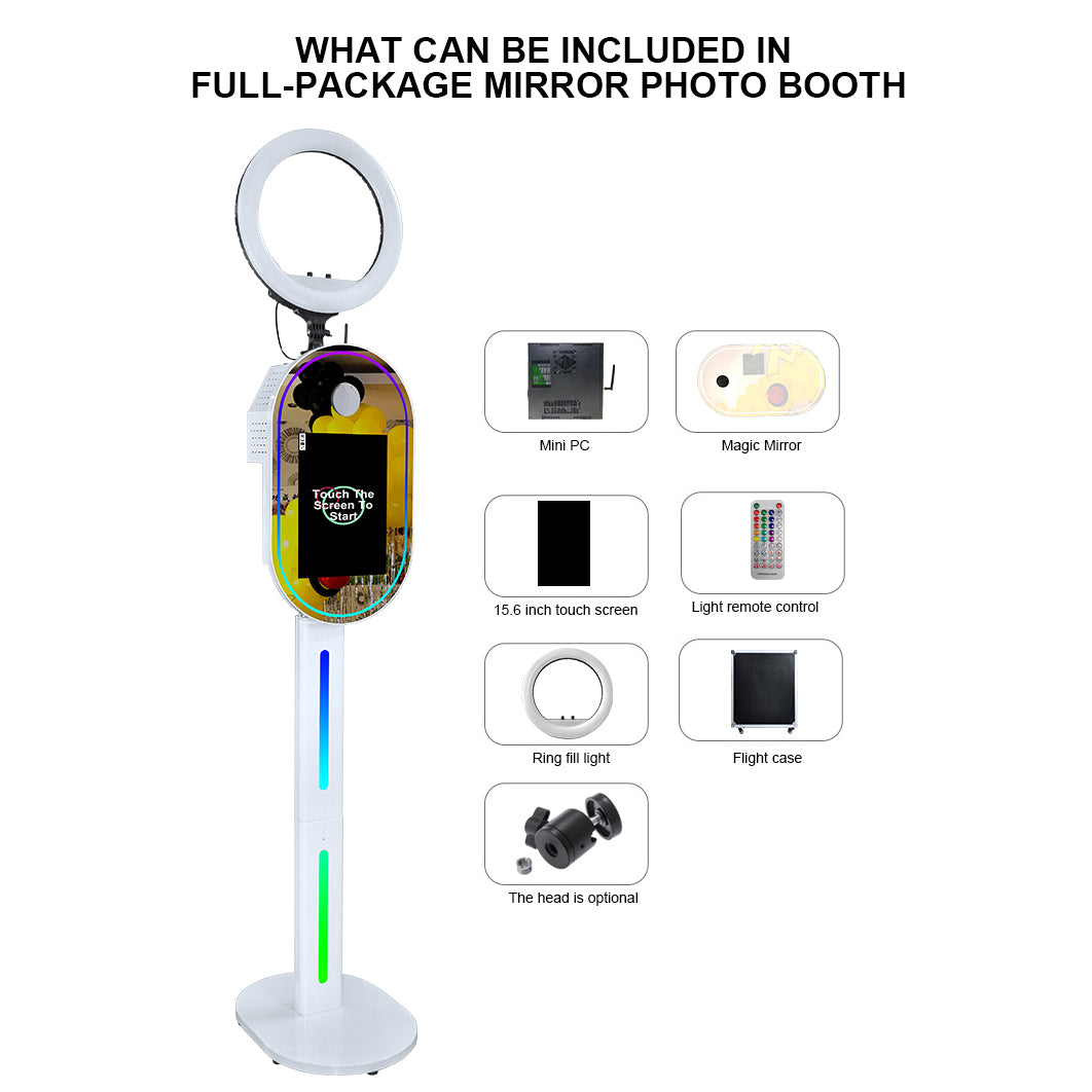 Oval Mirror Photo Booth,15.6" Touch Screen Mirror Photo Booth, Magic Mirror Photo Booth Selfie for Party Events Wedding Rental