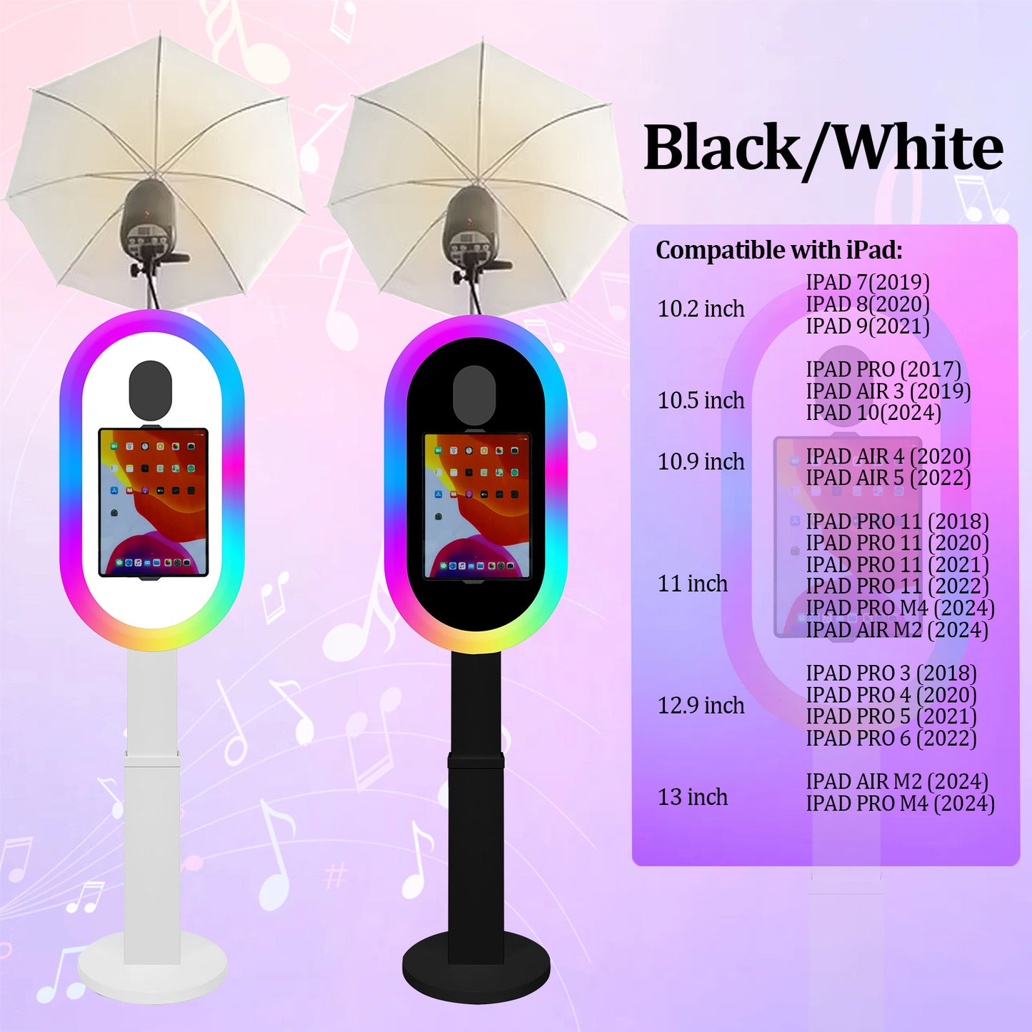 Photo Booth for iPad 10.2" 10.9" 11" 12.9" and for Camera Remote Control Flight Case 2-in-1 Portable Selfie Photobooth Stand for Party Rental Events