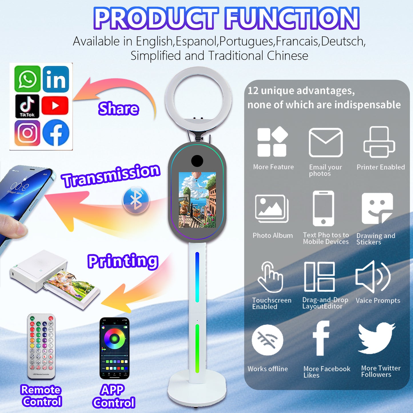Oval Mirror Photo Booth,15.6" Touch Screen Mirror Photo Booth, Magic Mirror Photo Booth Selfie for Party Events Wedding Rental