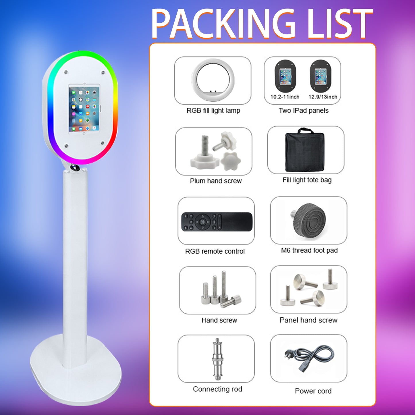 Portable Photo Booth Compatible with iPad 10.2" 10.5" 10.9" 11" 12.9" 13", APP Control Photo Booth Machine for IPad, Photo Booth Stand with RGB Ring Light for Events Parties