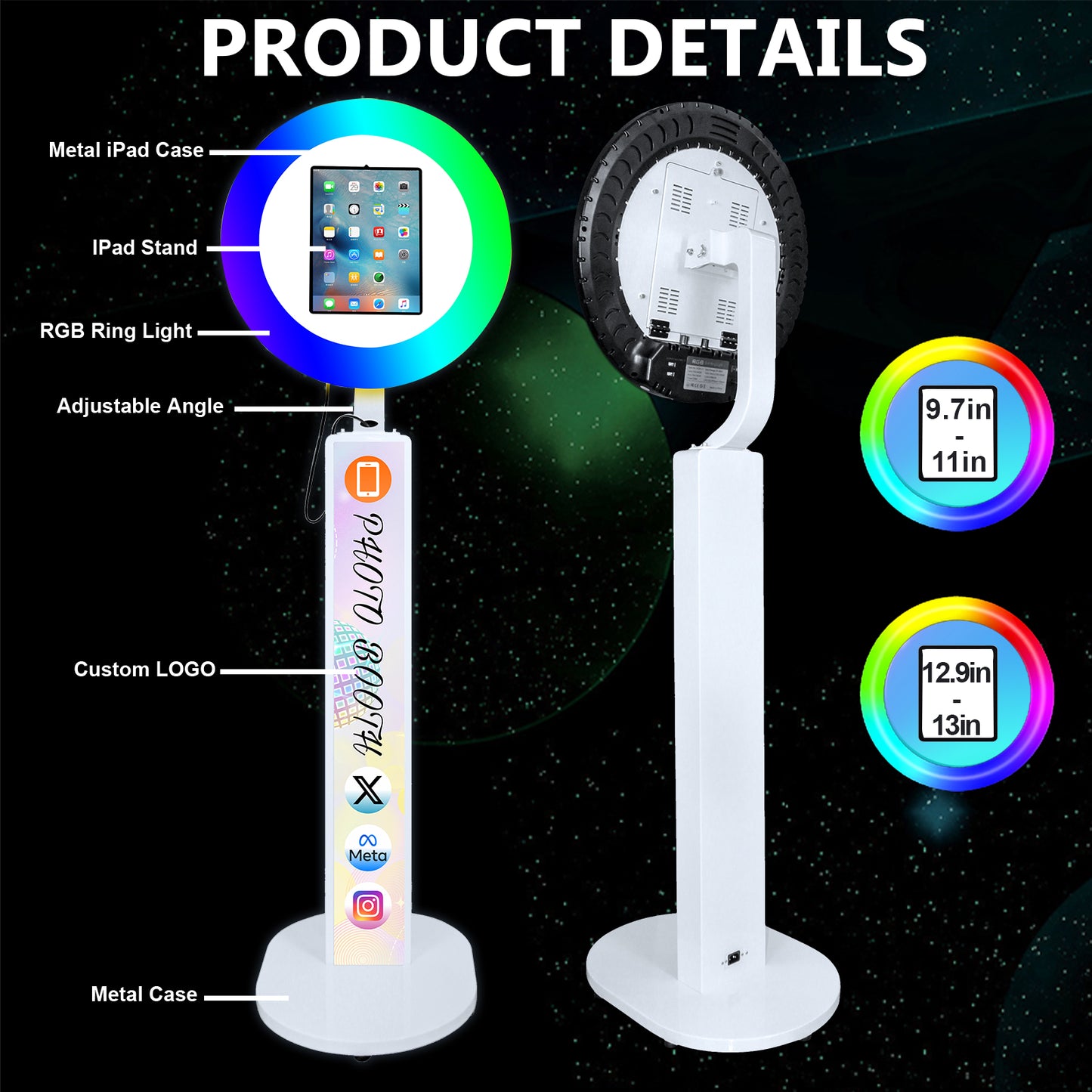 Portable Photo Booth Compatible with Any Ipad Photo Booth Stand Shell with ChackTok PhotoBooth VIP Member and Flight Case Free Custom Logo Perfect for Parties Wedding and Events