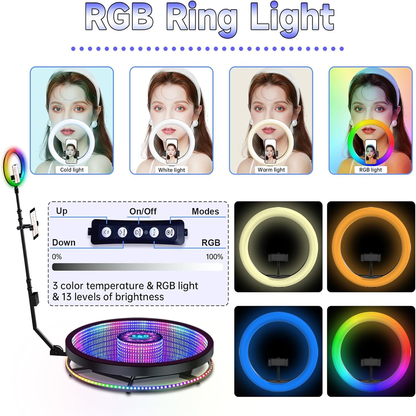 Glass 360 Photo Booth Machine for Parties with Flight Case Free Logo Customization Software APP Remote Automatic 360 Spin Camera Booth for 4-5 People