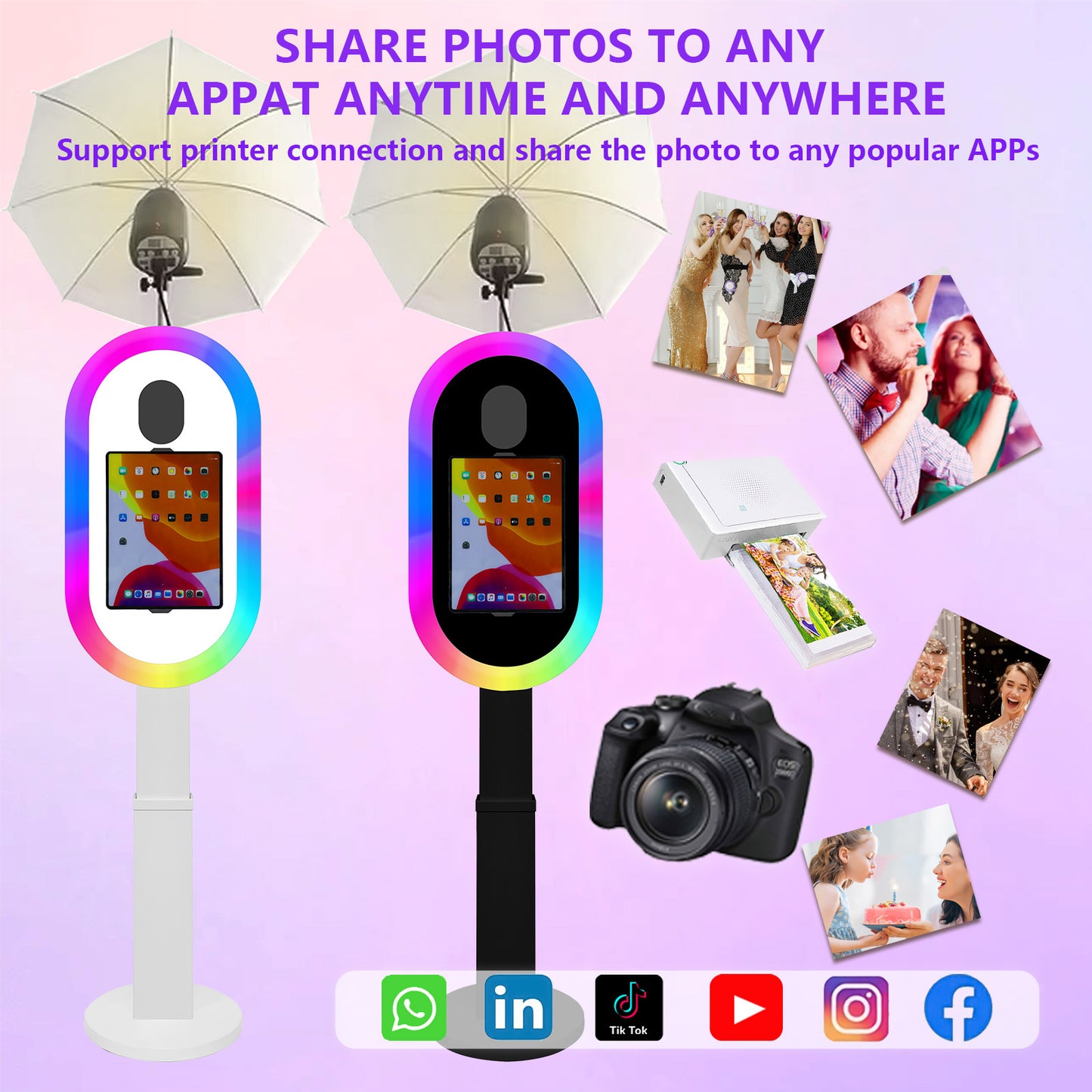 Photo Booth for iPad 10.2" 10.9" 11" 12.9" and for Camera Remote Control Flight Case 2-in-1 Portable Selfie Photobooth Stand for Party Rental Events