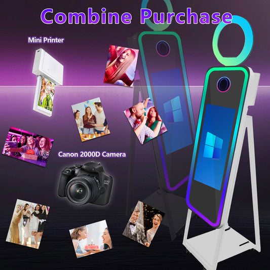 40in Portable Magic Mirror Photo Booth 21.5in Touch Screen Mirror Photo Booth with RGB Light Selfie Photo Booth for Christmas Wedding Event Party