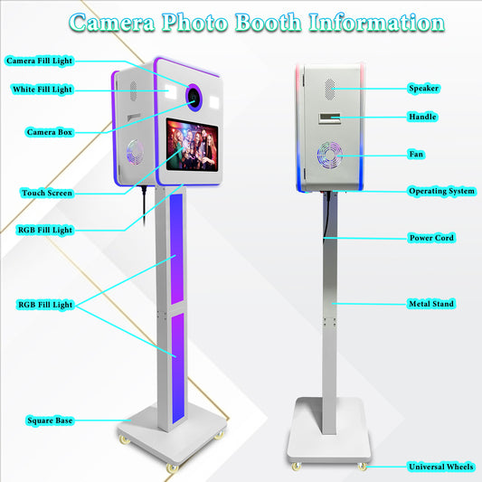 Cabina de fotos con espejo, impresora y cámara DSLR, pantalla táctil de 15,6 pulgadas, portátil, para selfies, luces RGB, ideal para bodas, fiestas, eventos, alquileres navideños.