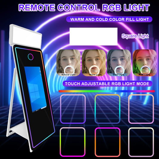 Magic Mirror Photo Booth 65'' Mirror Photo Booth 32/43'' Interactive Touch Screen Built-in Mini PC with Instant Print and Sharing for Event Party Wedding Rental