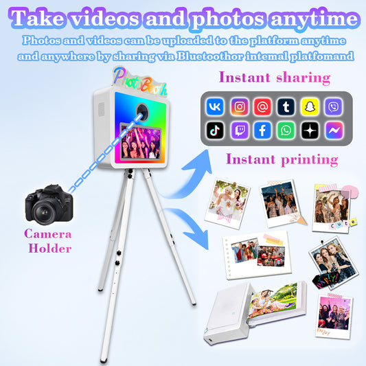 Cabina de fotos con espejo mágico, estuche de transporte y luz de relleno cuadrada. Máquina de fotomatón con espejo móvil de 65 pulgadas y pantalla táctil de 32 y 43 pulgadas para eventos, fiestas, bodas y alquiler.