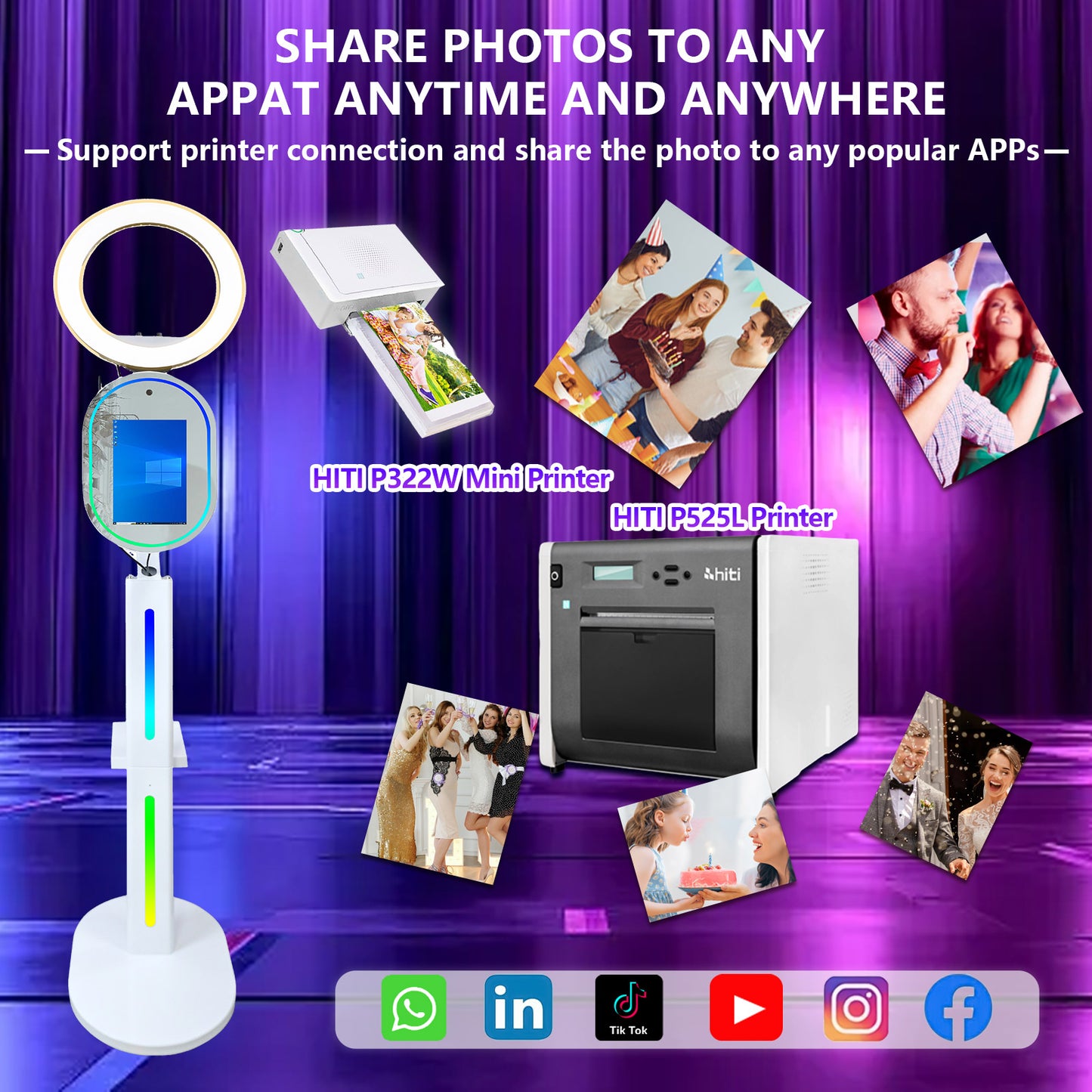 Magic Mirror Photo Booth Built-in HD Camera with 13.3in Touch All-in-one Camera Photobooth Selfie Station with RGB Fill Light RGB Light Box Flight Case for Parties Wedding Exhibition