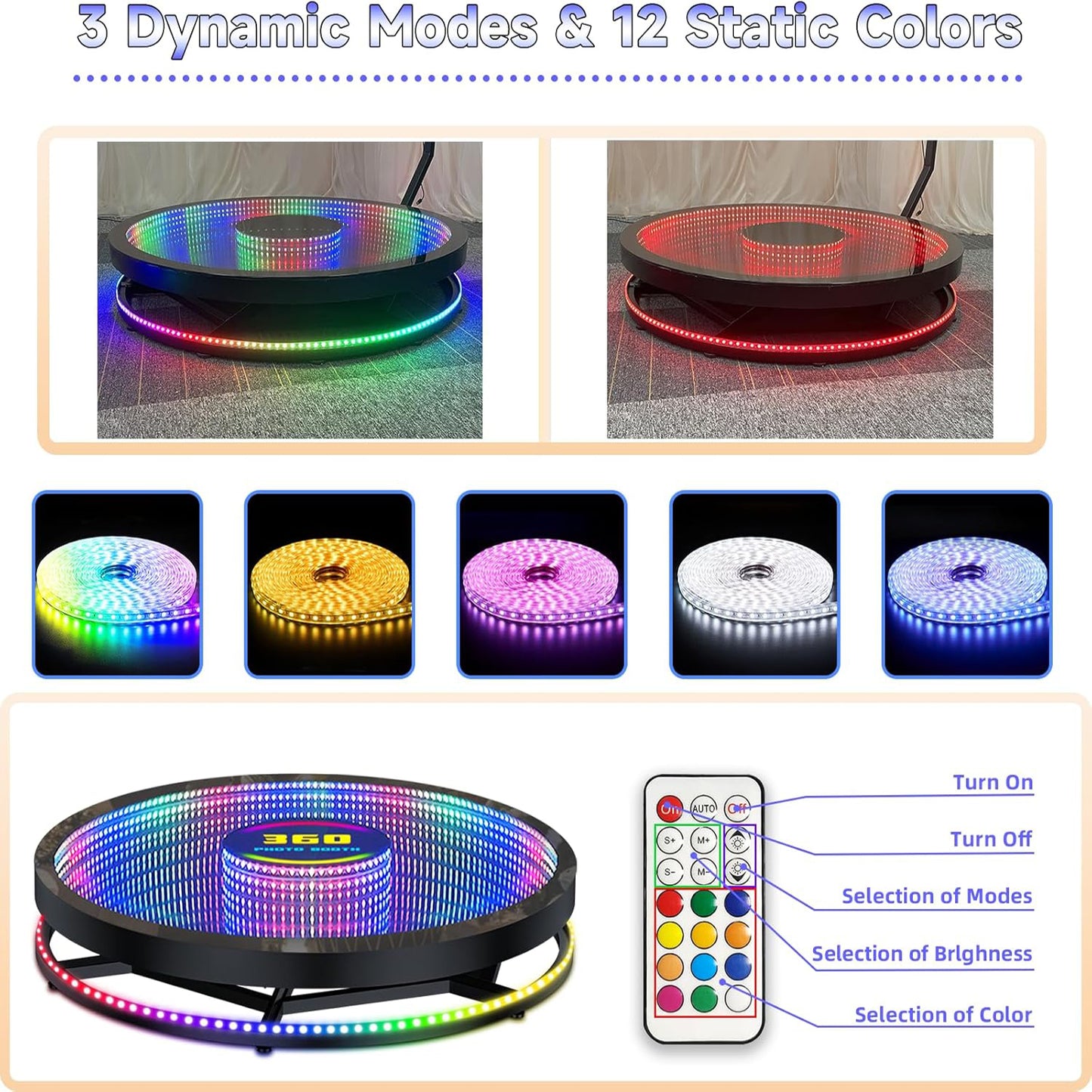 Glass 360 Photo Booth Machine for Parties with Flight Case Free Logo Customization Software APP Remote Automatic 360 Spin Camera Booth for 4-5 People