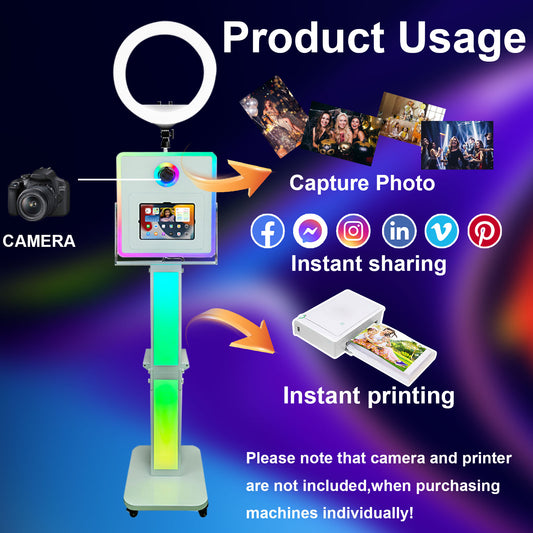 3 in 1 Portable Photo Booth Machine for Ipad 10.2" 10.9" 11" 12.9'' PhotoBooth Stand Shell Provide Cyratok Software RGB Ring Light Music Sync Aluminum Alloy Selfie Photo Booth for Parties Weddings Events