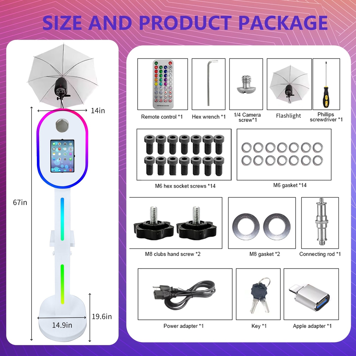 Portable Photo Booth for Ipad 10.2" 11" 12.9" APP Control Booth Shell Stand Compatible with iPad Stand Selfie Photo Booth Shell for DSLR Camera with Ring Light for Birthday Party