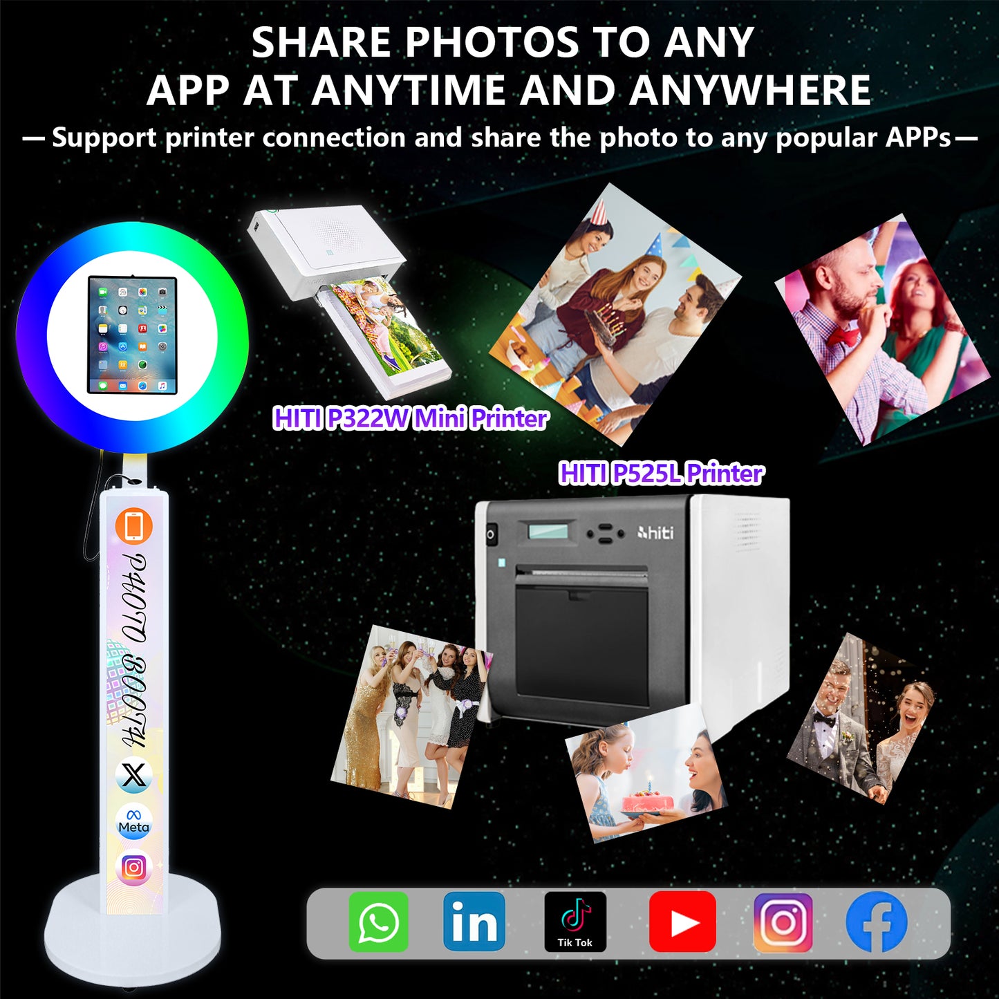 Portable Photo Booth Compatible with Any Ipad Photo Booth Stand Shell with ChackTok PhotoBooth VIP Member and Flight Case Free Custom Logo Perfect for Parties Wedding and Events