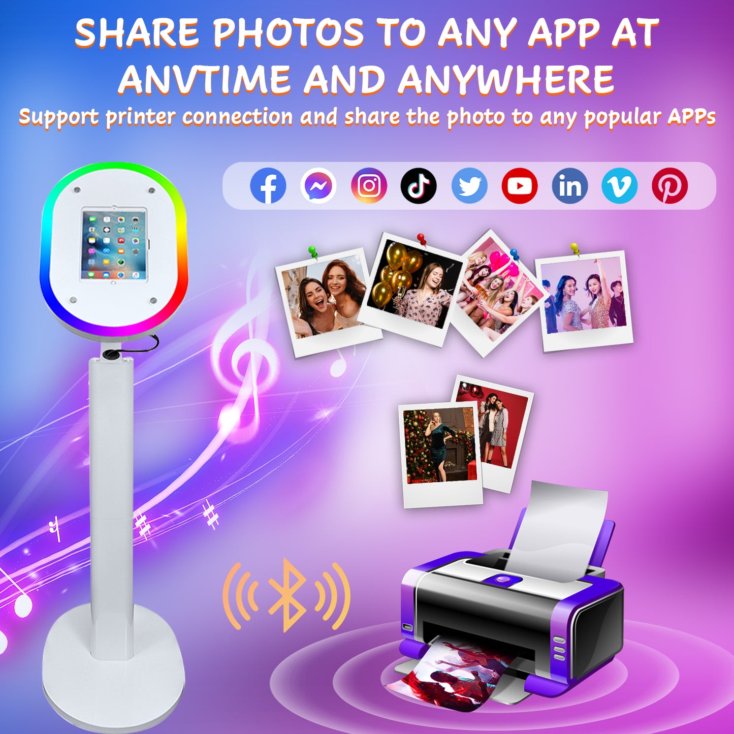 Portable Photo Booth Compatible with iPad 10.2" 10.5" 10.9" 11" 12.9" 13", APP Control Photo Booth Machine for IPad, Photo Booth Stand with RGB Ring Light for Events Parties