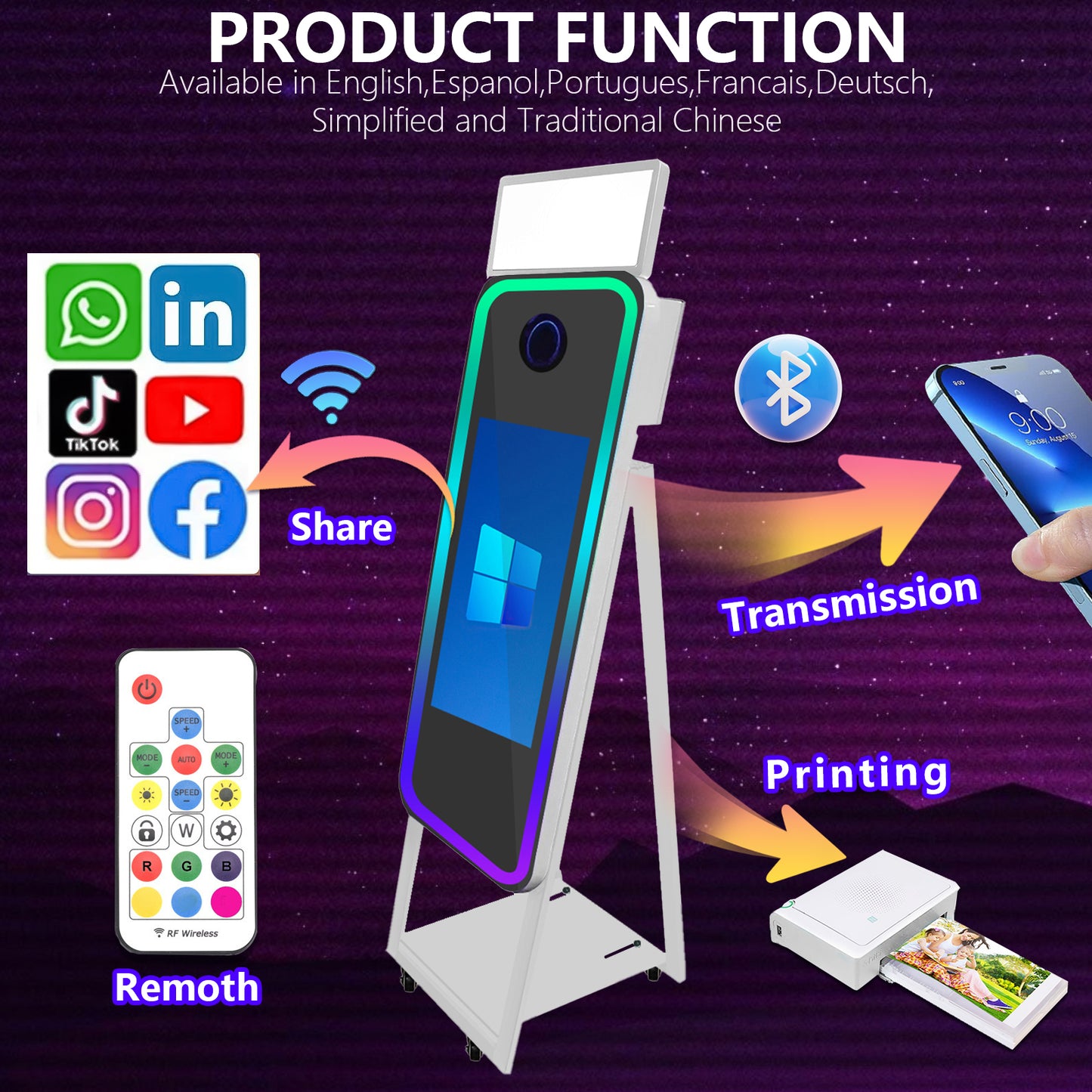 40 Inch Mirror Photo Booth Selfie LED Frame Portable Touch Screen Magic Mirror Booth Machine for Wedding Party Events