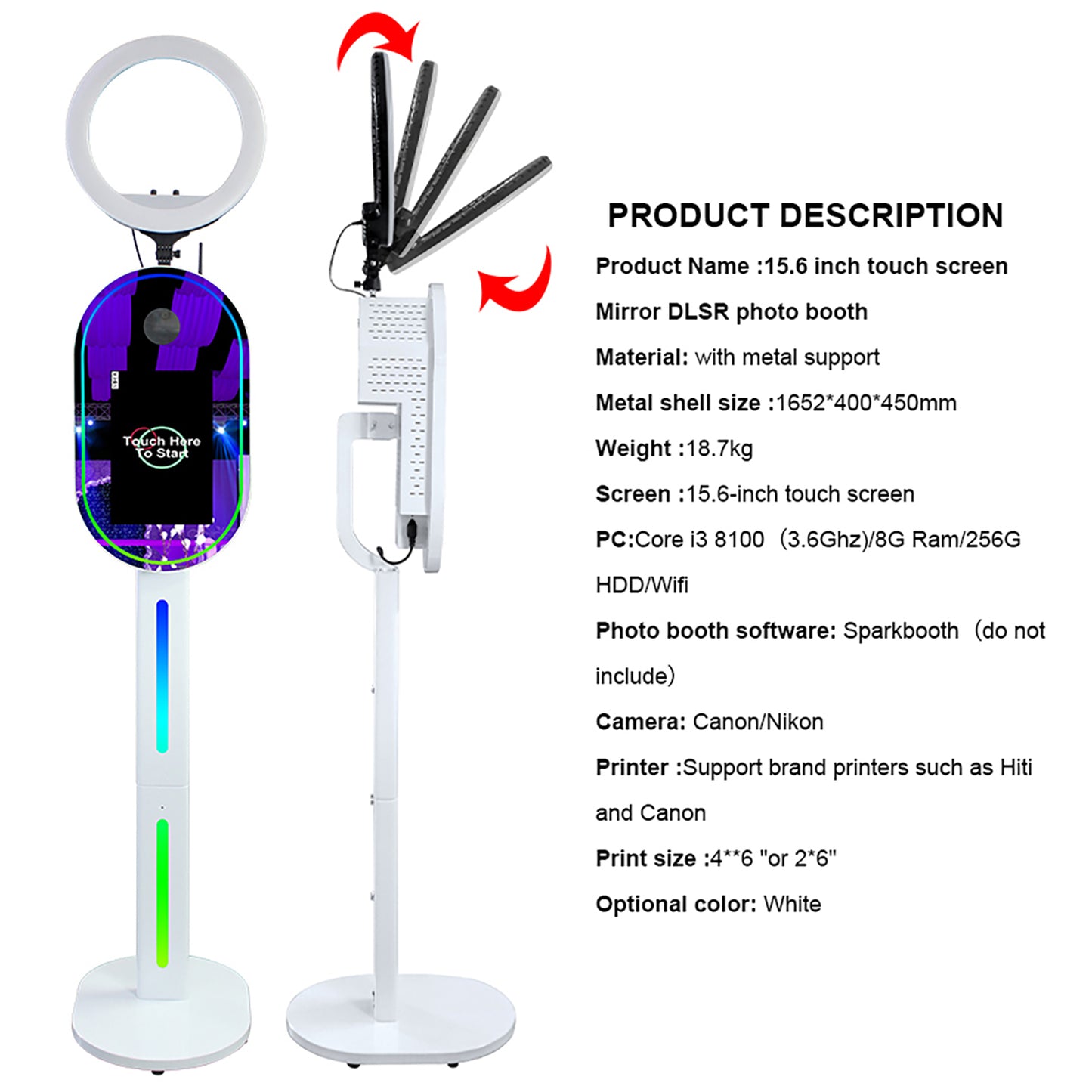 Oval Mirror Photo Booth,15.6" Touch Screen Mirror Photo Booth, Magic Mirror Photo Booth Selfie for Party Events Wedding Rental