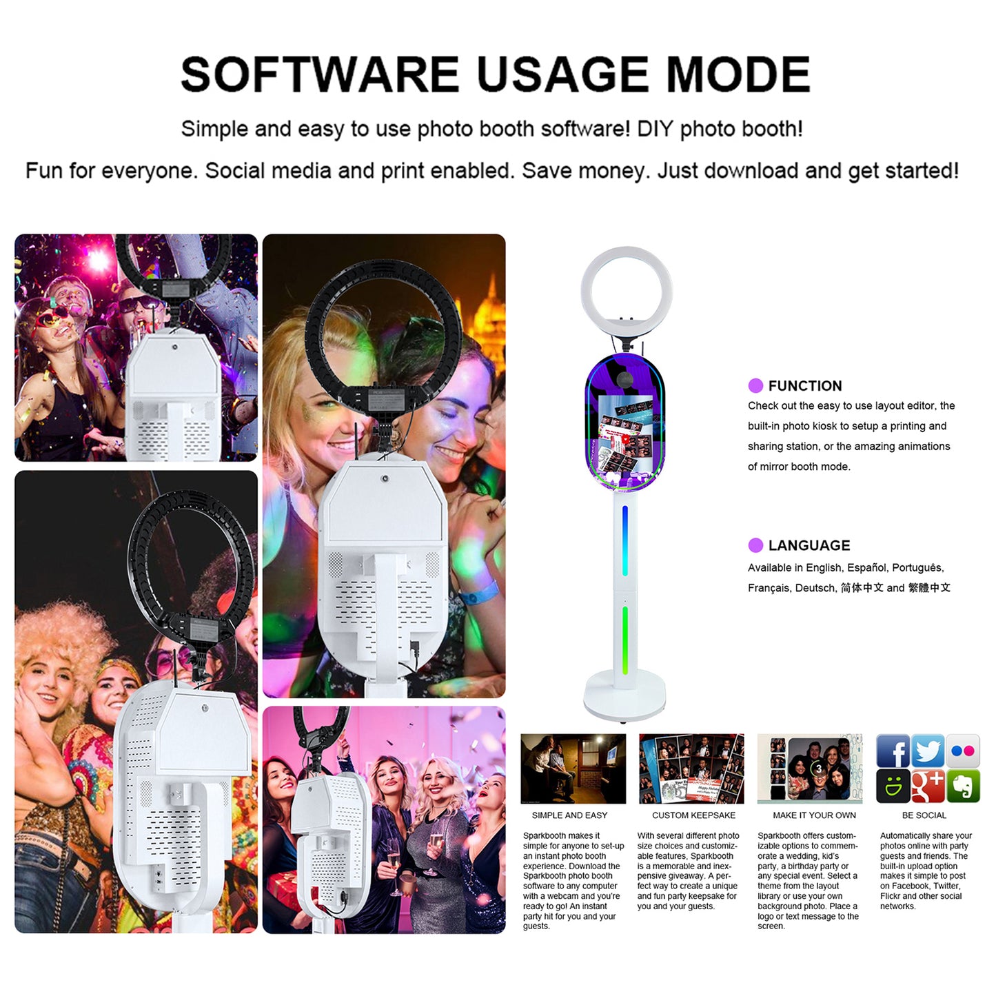 Oval Mirror Photo Booth,15.6" Touch Screen Mirror Photo Booth, Magic Mirror Photo Booth Selfie for Party Events Wedding Rental