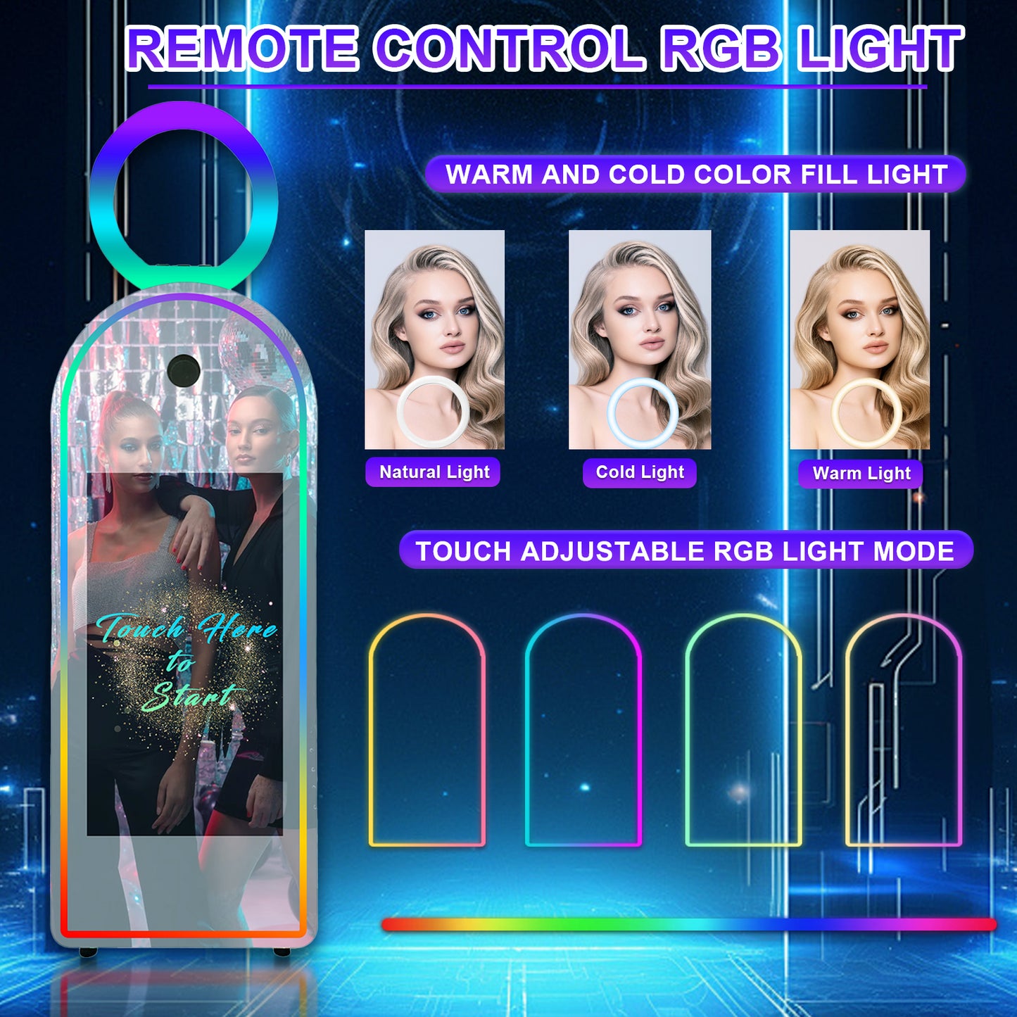 Portable 32/43 Inch Touch Screen Magic Mirror Booth Machine Flight Case Packing Mirror Photo Booth Selfie 65 Inch Photobooth for Weddings Parties Events