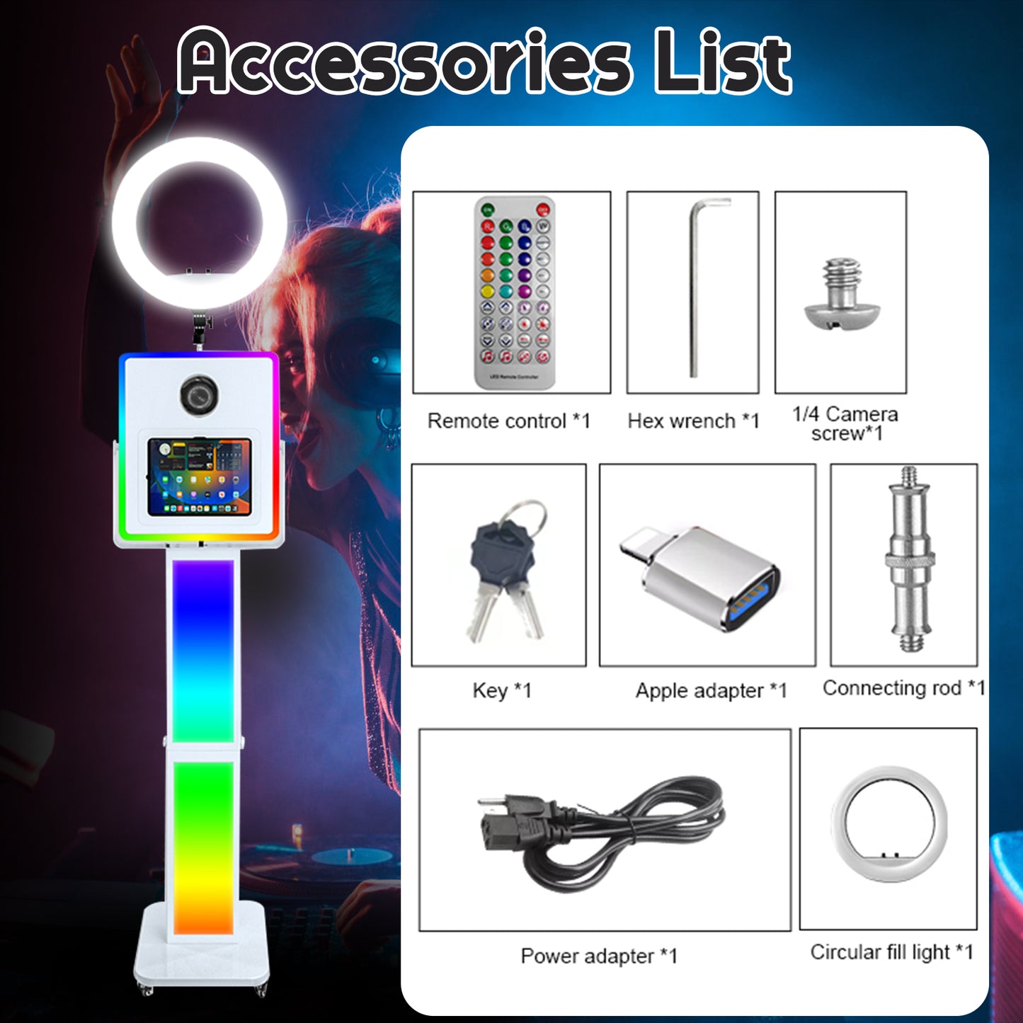 3 in 1 Portable Photo Booth Machine for Ipad 10.2" 10.9" 11" 12.9'' PhotoBooth Stand Shell Provide Cyratok Software RGB Ring Light Music Sync Aluminum Alloy Selfie Photo Booth for Parties Weddings Events