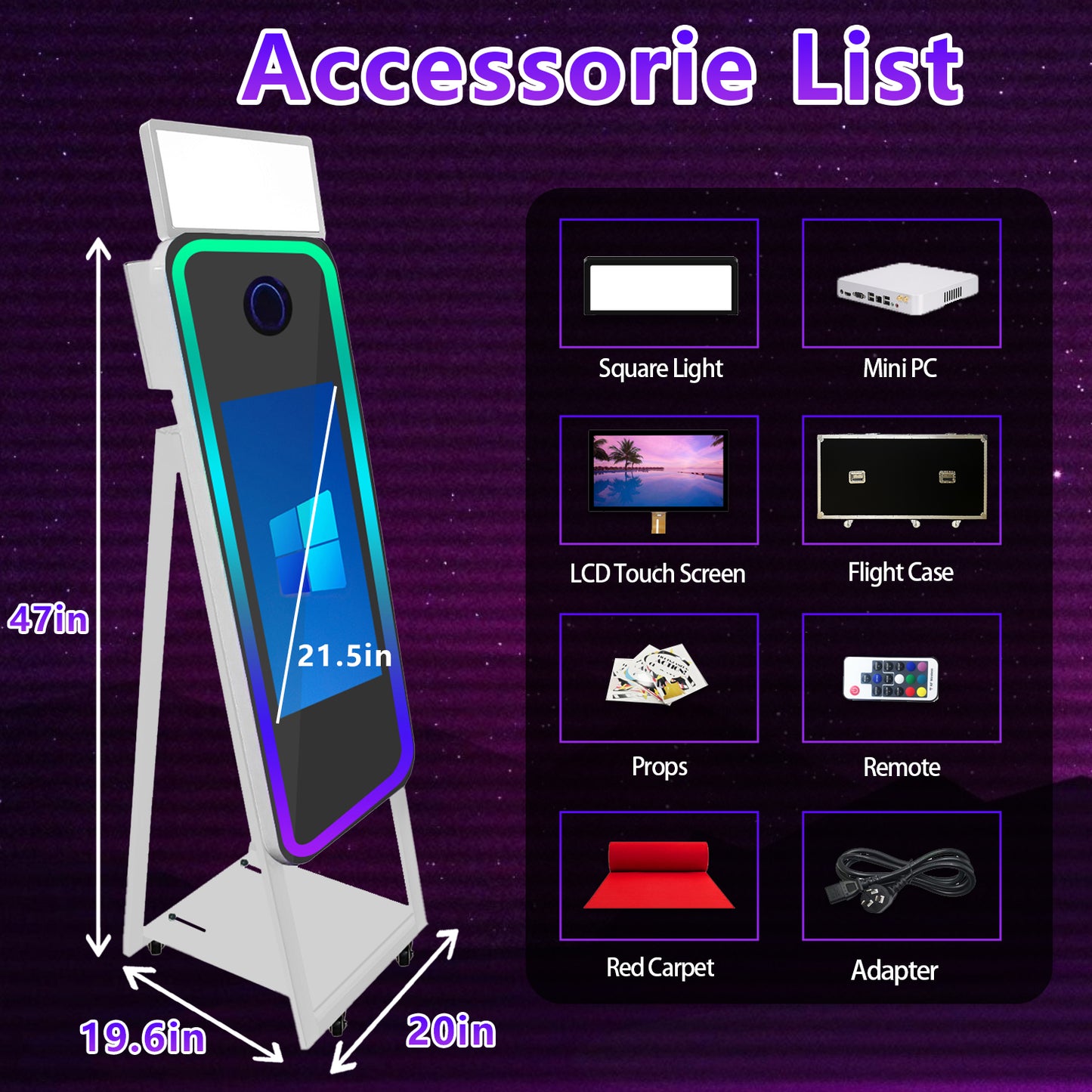 40 Inch Mirror Photo Booth Selfie LED Frame Portable Touch Screen Magic Mirror Booth Machine for Wedding Party Events