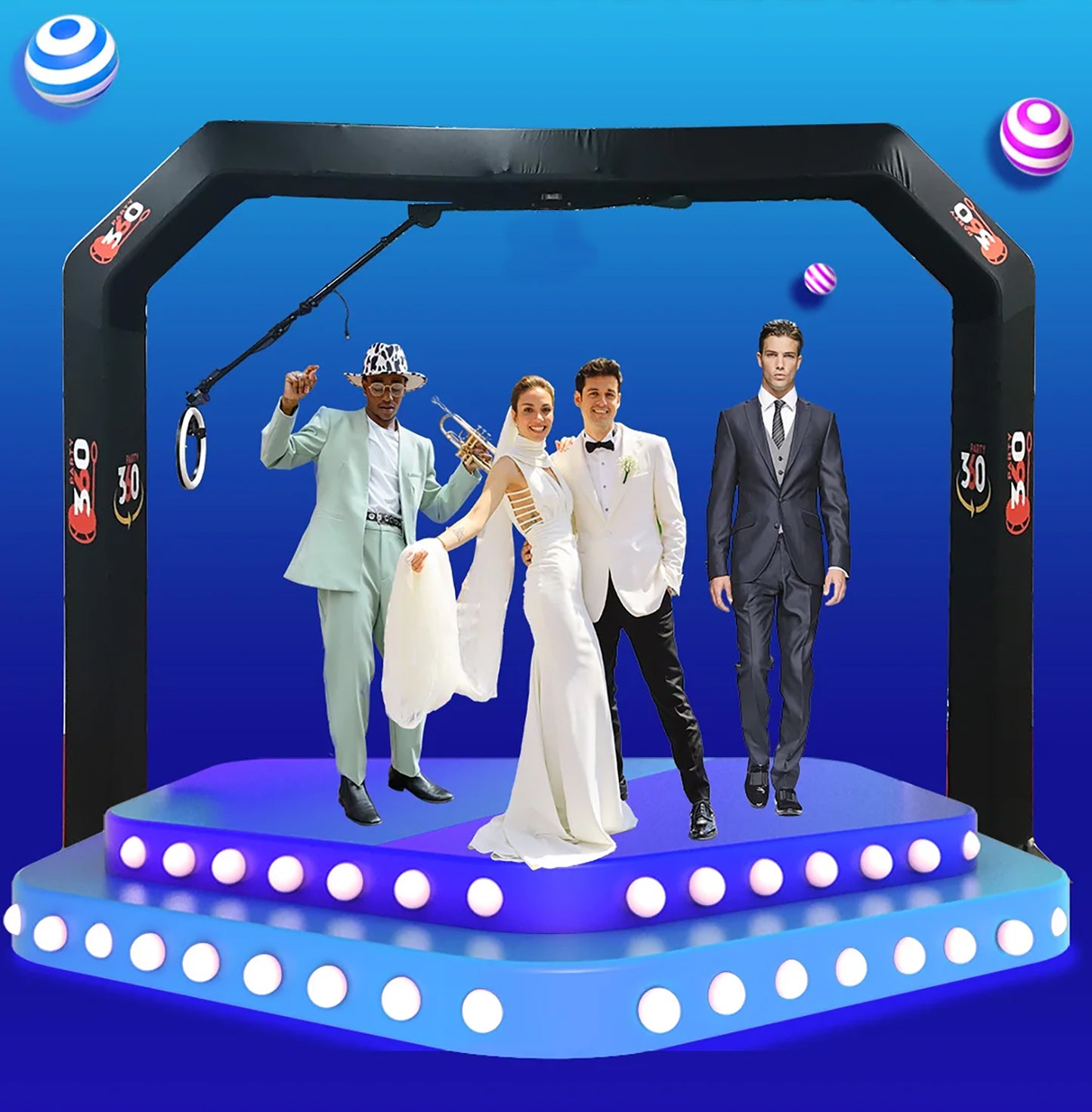 Sky Overhead 360 Photo Booth for Big Parties with Software Remote Remote Control Rotating 360-Degree Full Body Spin with Ring Light and Stand for up to 15 People