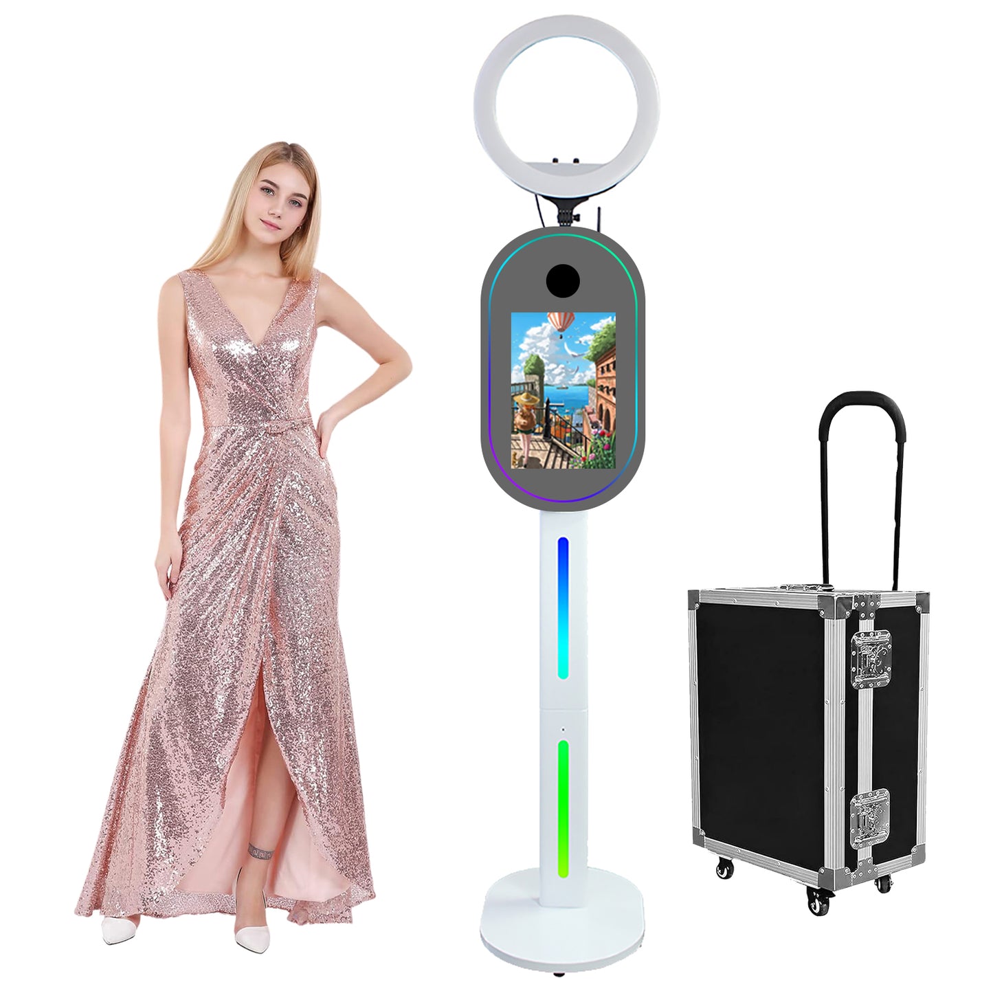 Oval Mirror Photo Booth,15.6" Touch Screen Mirror Photo Booth, Magic Mirror Photo Booth Selfie for Party Events Wedding Rental