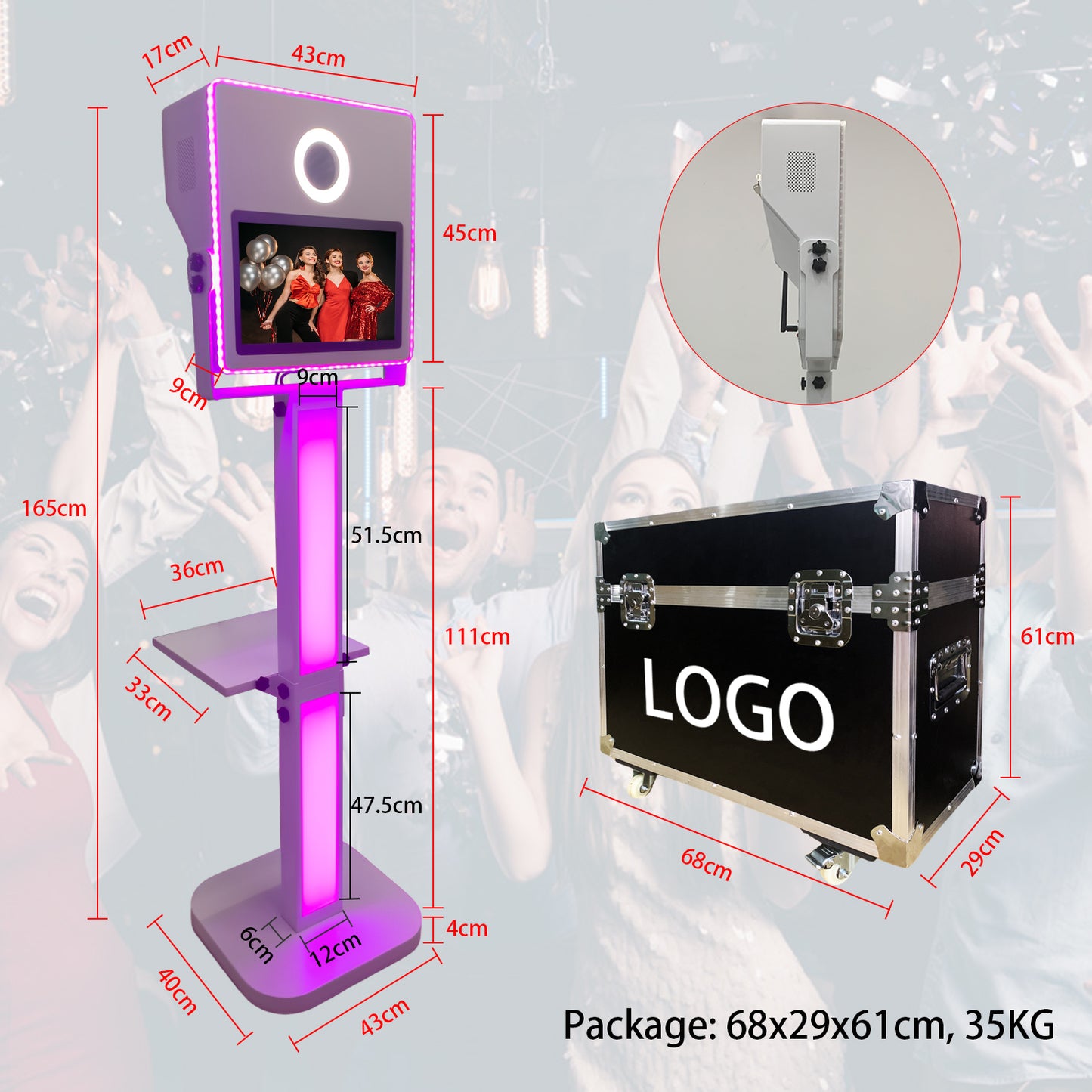 Mirror Photo Booth with Printer and DSLR Camera 15.6 inch Touch Screen Portable Photo Booth Selfie Photobooth Machine RGB Lights for Wedding Party Events Rental Christmas