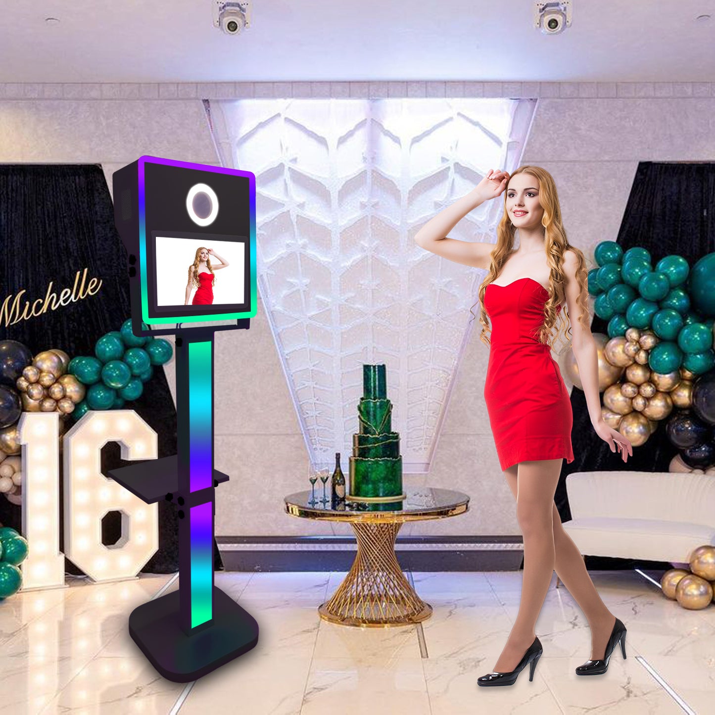 Mirror Photo Booth with Printer and DSLR Camera 15.6 inch Touch Screen Portable Photo Booth Selfie Photobooth Machine RGB Lights for Wedding Party Events Rental Christmas