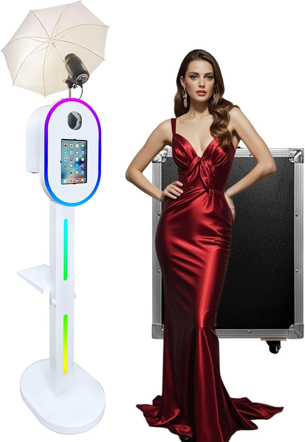 Tragbare Fotokabine für iPad 10,2", 11" und 12,9", App-Steuerung, Gehäuse und Ständer, kompatibel mit iPad-Ständer, Selfie-Fotokabine für DSLR-Kameras mit Ringlicht für Geburtstagsfeiern