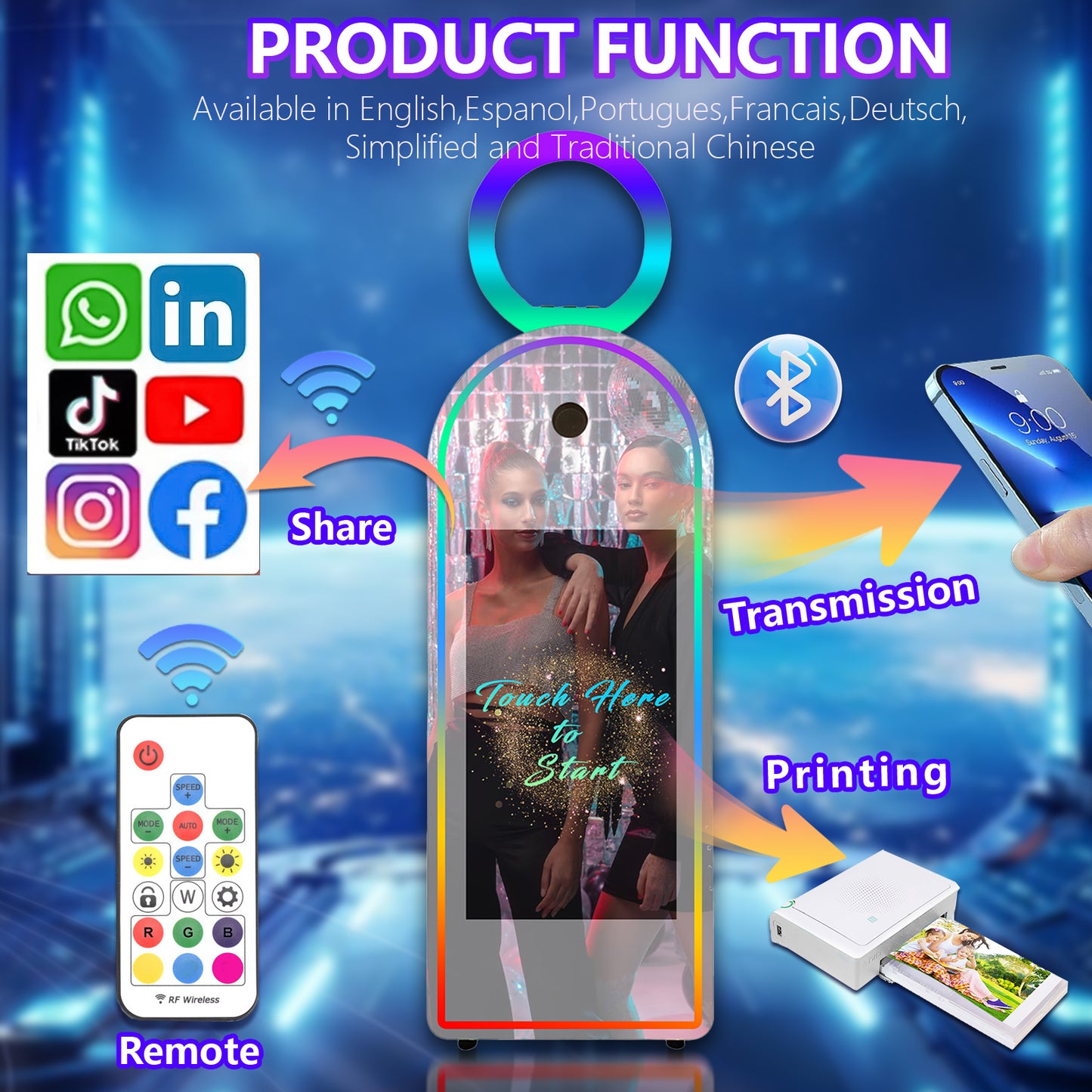 Portable 32/43 Inch Touch Screen Magic Mirror Booth Machine Flight Case Packing Mirror Photo Booth Selfie 65 Inch Photobooth for Weddings Parties Events