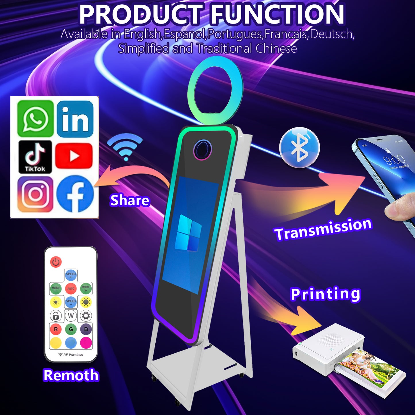 40in Portable Magic Mirror Photo Booth 21.5in Touch Screen Mirror Photo Booth with RGB Light Selfie Photo Booth for Christmas Wedding Event Party