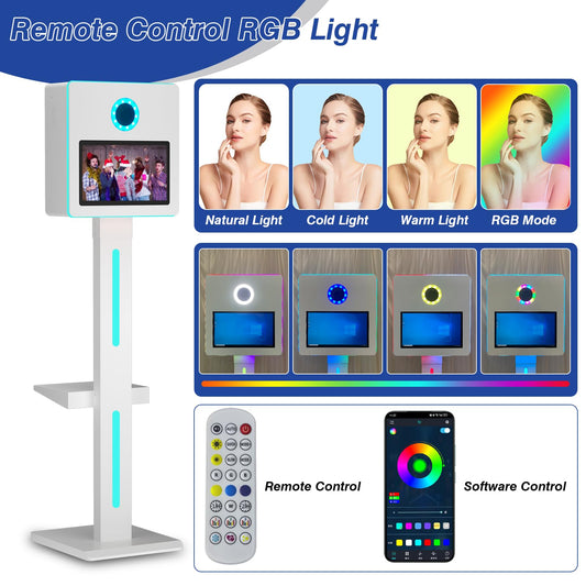 DSLR Photo Booth Machine 15.6 Inch Selfie Portable Touch Screen Camera Photobooth with Flight Case,White Photo Booth with RGB Light for Wedding Party Events