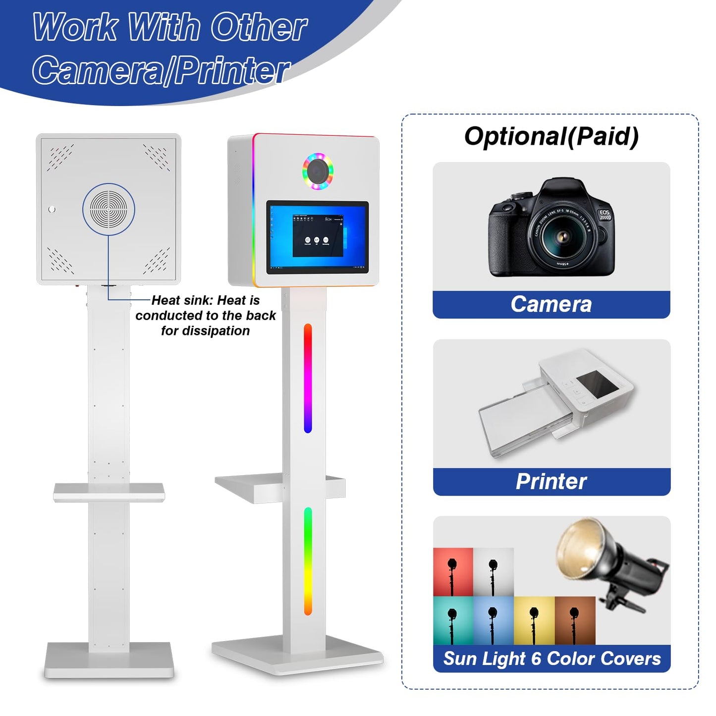 DSLR Photo Booth Machine 15.6 Inch Selfie Portable Touch Screen Camera Photobooth with Flight Case,White Photo Booth with RGB Light for Wedding Party Events