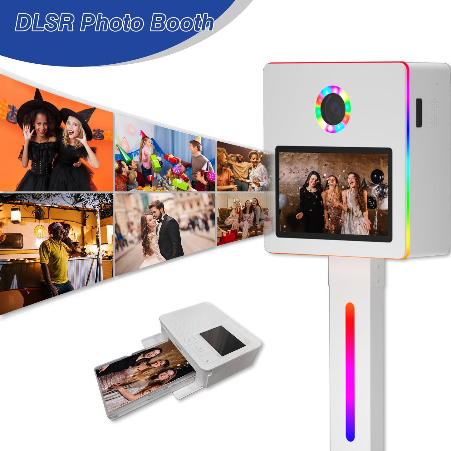 DSLR Photo Booth Machine 15.6 Inch Selfie Portable Touch Screen Camera Photobooth with Flight Case,White Photo Booth with RGB Light for Wedding Party Events