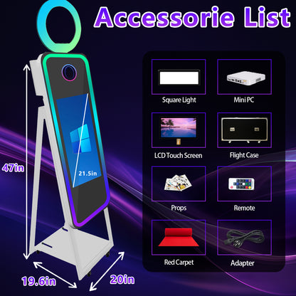 40in Portable Magic Mirror Photo Booth 21.5in Touch Screen Mirror Photo Booth with RGB Light Selfie Photo Booth for Christmas Wedding Event Party