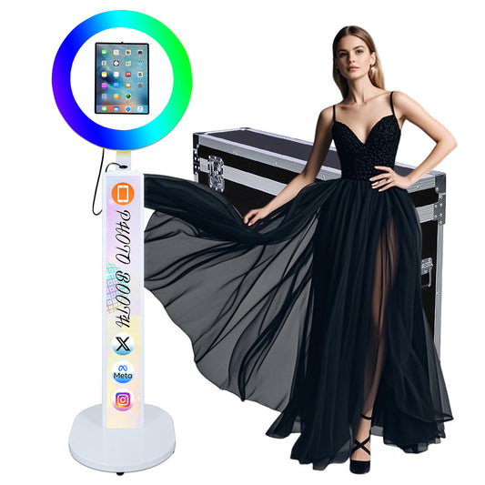 Portable Photo Booth Compatible with Any Ipad Photo Booth Stand Shell with ChackTok PhotoBooth VIP Member and Flight Case Free Custom Logo Perfect for Parties Wedding and Events