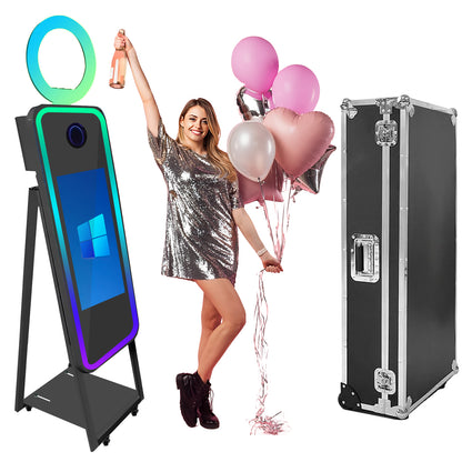 40in Portable Magic Mirror Photo Booth 21.5in Touch Screen Mirror Photo Booth with RGB Light Selfie Photo Booth for Christmas Wedding Event Party