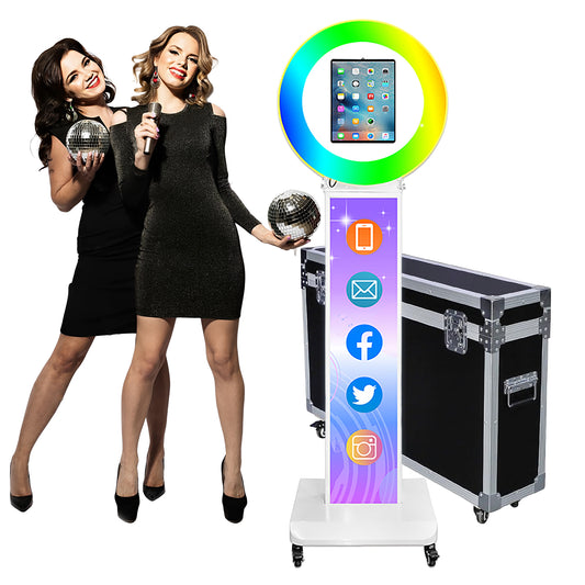 Portable Photo Booth Customized Logo with Light Ring for I Pad 10.2in 10.9in 11in 12.9in, Selfie Photobooth Stand Shell Machine with Software Remote Control Flight Case Music Sync for Christmas