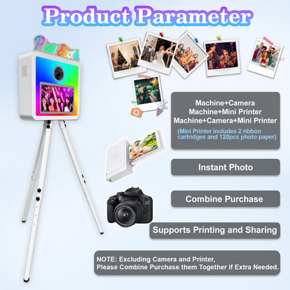 Cabina de fotos con espejo mágico, estuche de transporte y luz de relleno cuadrada. Máquina de fotomatón con espejo móvil de 65 pulgadas y pantalla táctil de 32 y 43 pulgadas para eventos, fiestas, bodas y alquiler.