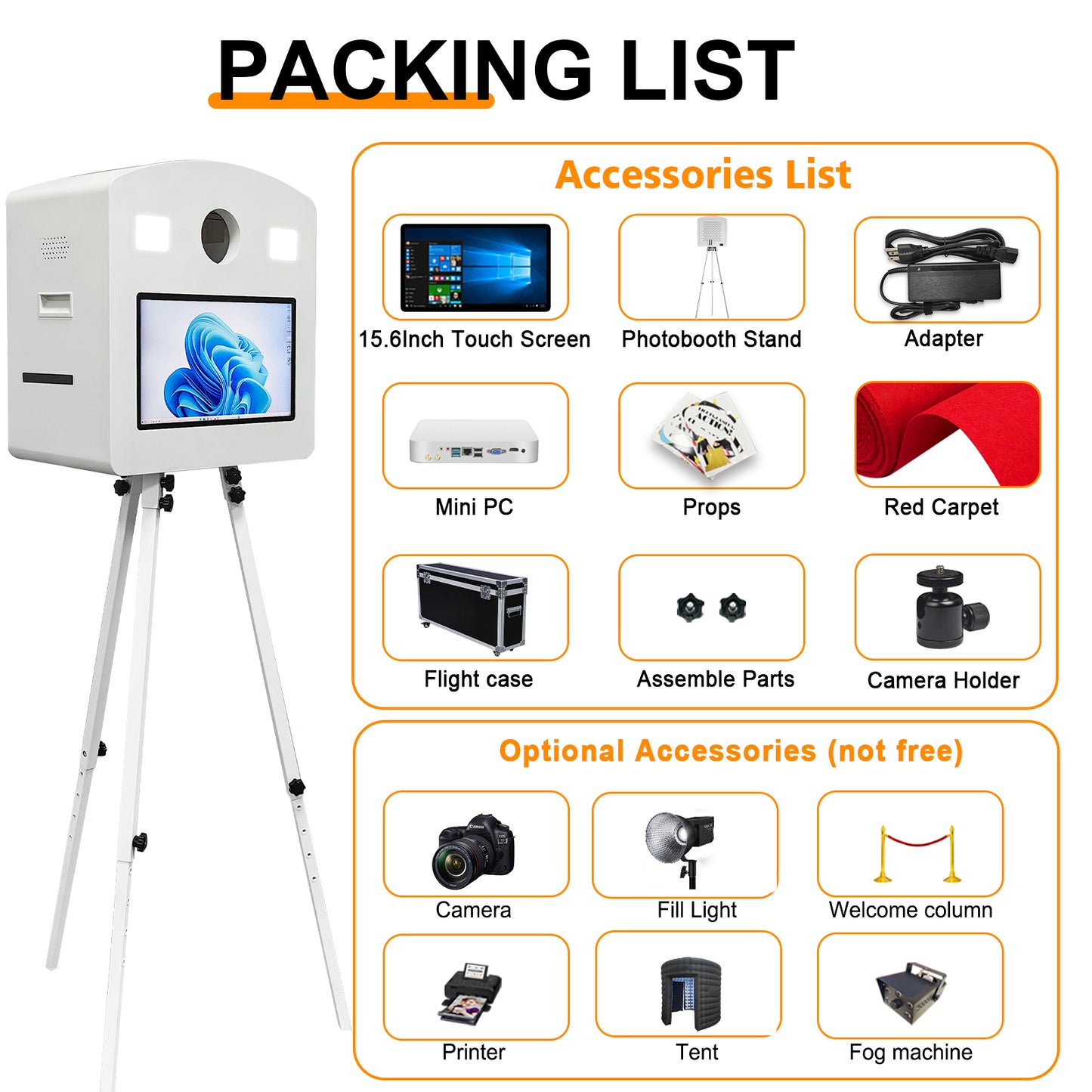 Portable Magic Mirror Photo Booth 15.6 inch Touch Screen DSLR Photobooth Machine with Flight Case for Wedding Party Rental