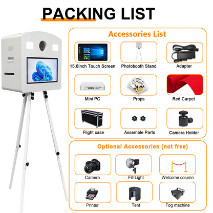 Portable Magic Mirror Photo Booth 15.6 inch Touch Screen DSLR Photobooth Machine with Flight Case for Wedding Party Rental
